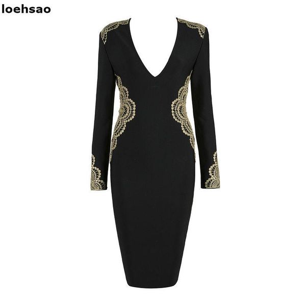 

casual dresses fahion vantage spring autumn dress v-neck heavy embroidery black red women wedding evening party bodycon bandage vestido, Black;gray