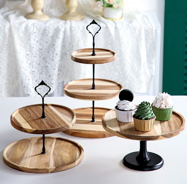 

hooks & rails creative wooden tray double-layer fruit plate modern three-layer living room cake put dessert combination display s