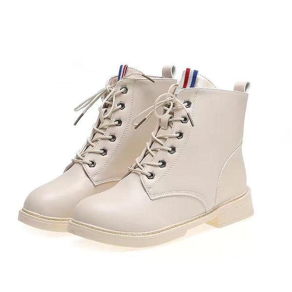 

boots beige warm cotton lace up ankle thick heel platform motorcycle genuine leather non-slip, Black
