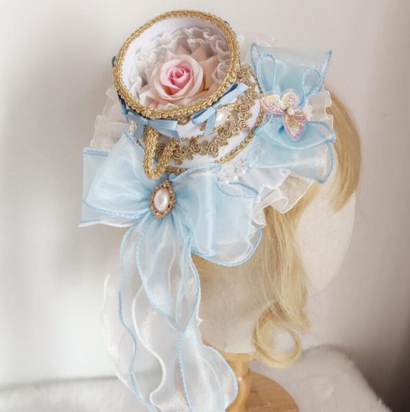 

stingy brim hats nonsar girl hair accessories teacup hat court rococo style spanish flat fashion flower, Blue;gray