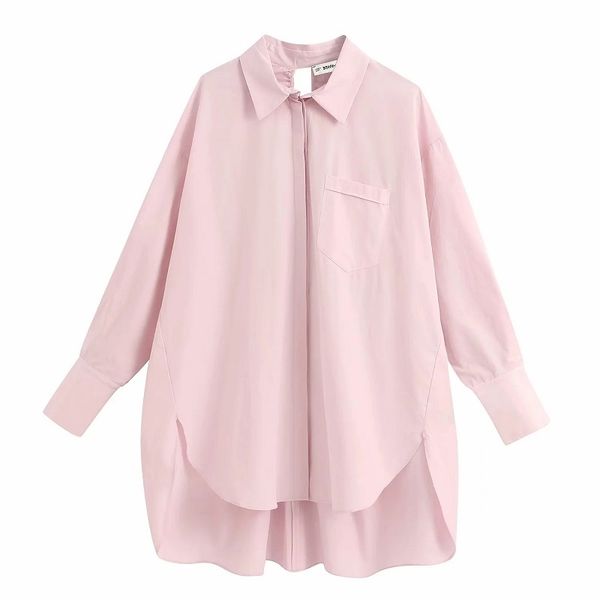 

women fashion oversized pockets irregular blouses vintage long sleeve back out shirts casual girls chic 210520, White