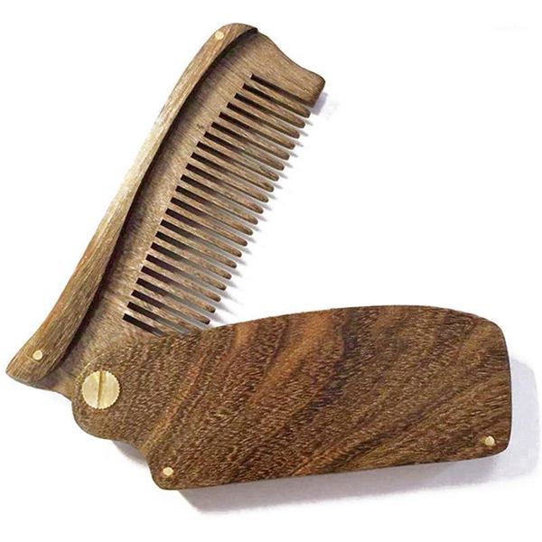 

black gold sandalwood men's folding comb portable wooden beard shape1, Silver