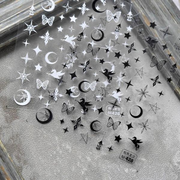 

nail art kits 2021 angel cross wings corpse bride sticker 3d engraved stickers flower rose decorations decals design