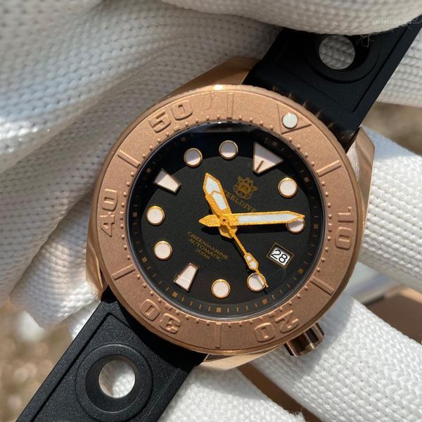 

wristwatches sd1971s steeldive cusn8 bronze watch super blue luminous 200m waterproof automatic japan nh35 movement men's diving wristw, Slivery;brown