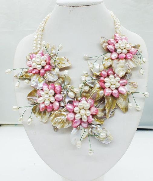

wu-2021# classic fashion 100% of the natural pearls african wedding flower necklace chokers, Golden;silver