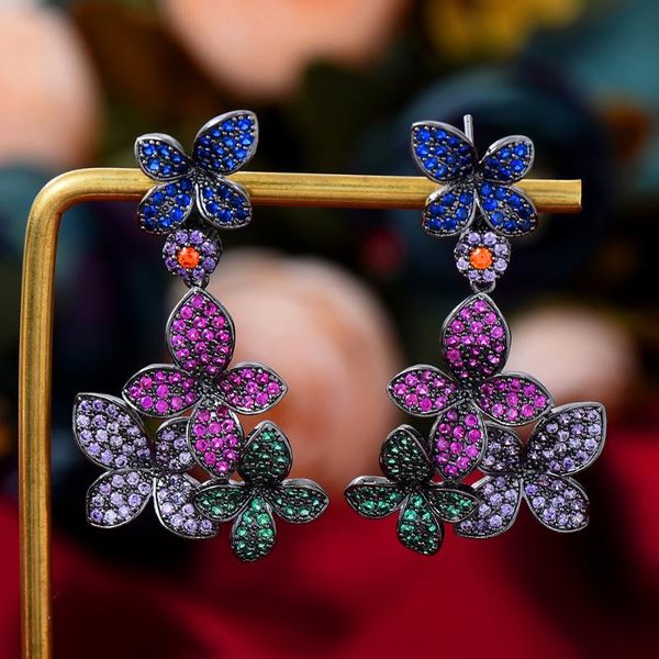 

dangle & chandelier godki trendy multicolor flowers drop earring for women wedding cubic zirconia dubai bridal earrings costume jewelry summ, Silver