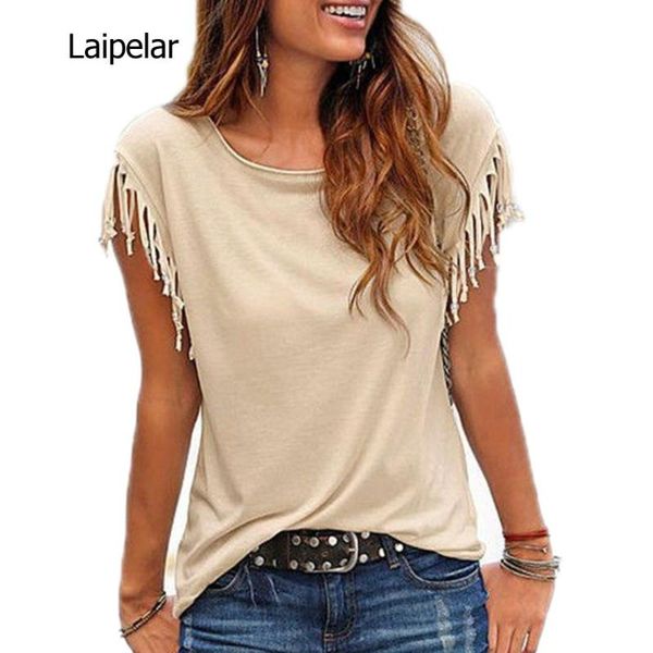 

women's t-shirt women cotton tassel casual sleeveless solid color tees short sleeve o-neck clothing t shirt s in 2021, White