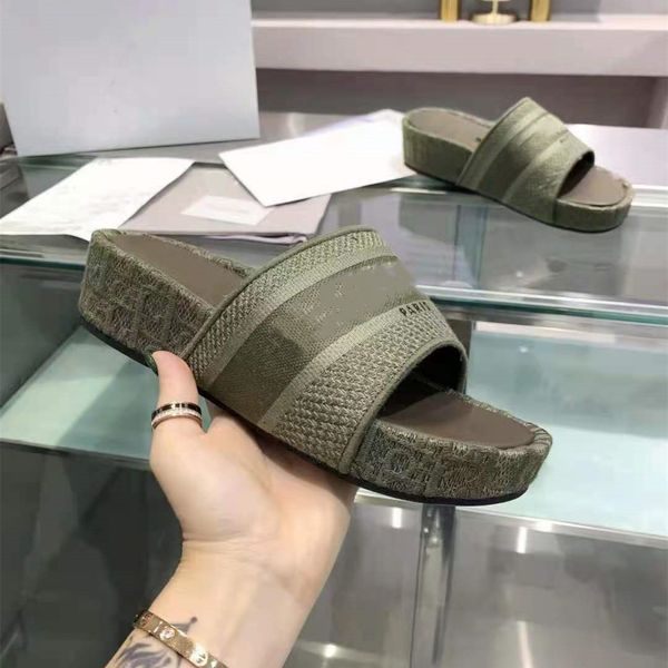 

women cotton slipper platform heeled outdoor designer lady wide strap letter embroidered star rubble sole slide sandal, Black