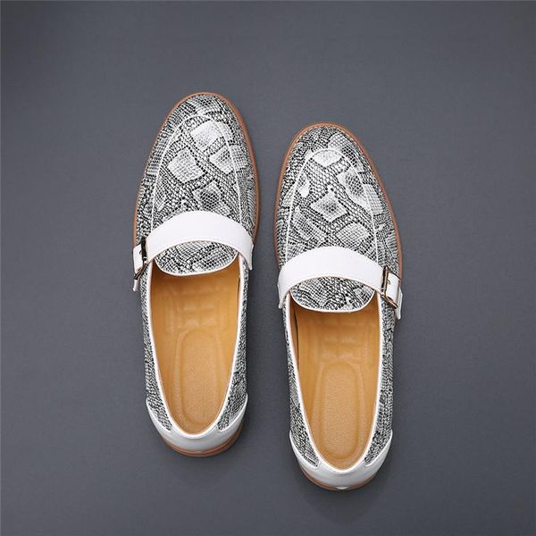 

dress shoes yomior autumn big size luxury men vintage casual formal snakeskin style pointed toe wedding leather loafers, Black