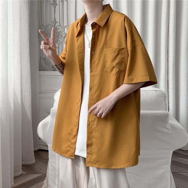 

summer short-sleeved shirts men's fashion multicolor pocket casual men streetwear korean loose dress mens s-3xl, White;black