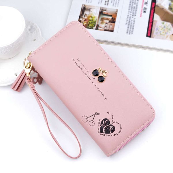 

korean version 2021 hand wallet women's long zipper tassel fashion large capacity mobile phone bag bj48, Red;black