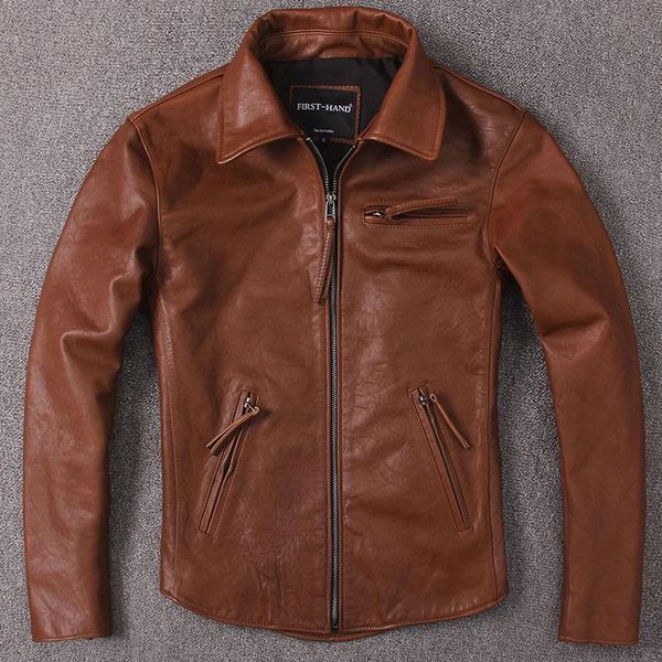 

men's leather & faux .2021 wax-feeling uncoated cowhide jacket.classic braker style genuine coat.vintage jackets.sales., Black
