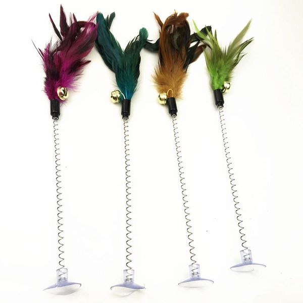 

feather spring funny cat stick toy elastic sticky suction cup bell toys