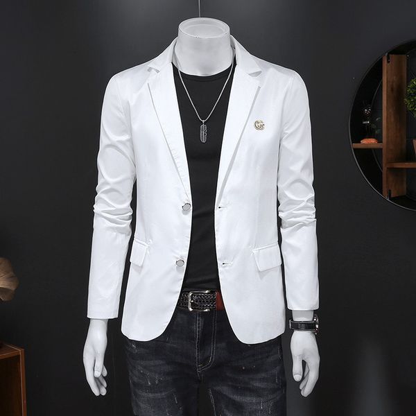 

fashion suits 2021 spring men's slim trend small exquisite simple printed coat, White;black