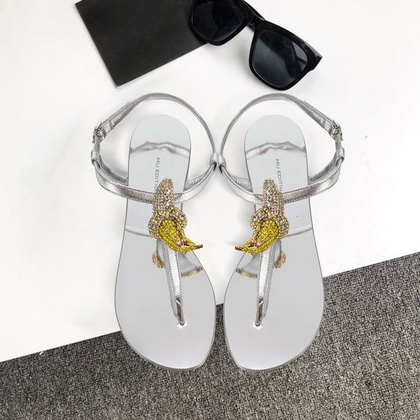 

slippers 2021 summer flip toe banana crystal diamond flat bottom all-match holiday beach comfortable dress women sandals q0hp, Black