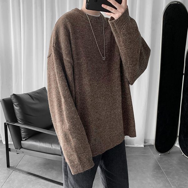 

solid sweater men o-neck loose casual warm long sleeve sweater brand thick knitted pullover ribbed hem male outwear oversized 210524, White;black