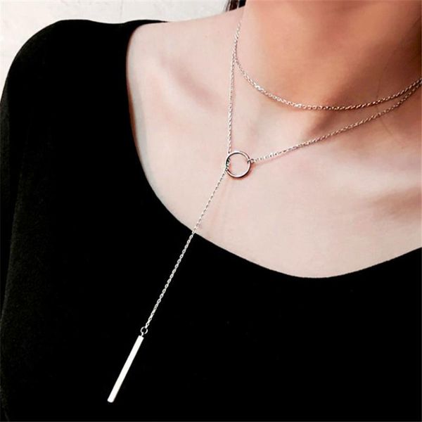 

pendant necklaces 2021 necklace summer temperament wild ladies jewelry circle strip long chain collares choker, Silver
