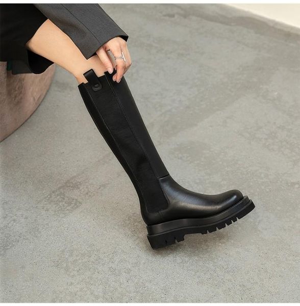 

boots bright2021 round head and thi bottom women's in fall / winter, Black