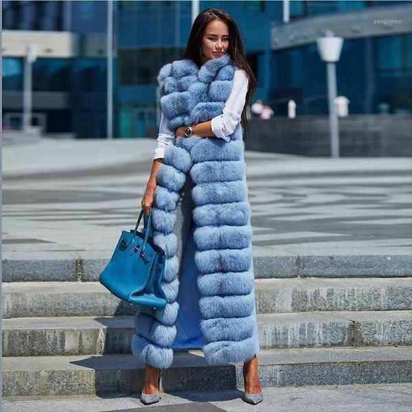 

women's fur & faux fursarcar 2021 cashmere coat women winter natural real collar vest fashion luxury x-long waistcoat, Black