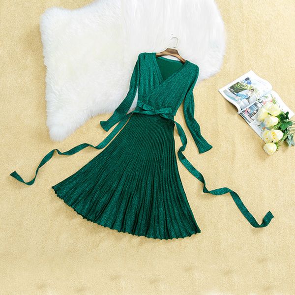 

women's knits & tees arrival bright pleated knitted women elegant long sleeve autumn winter casual v neck solid a line es a9vj, White