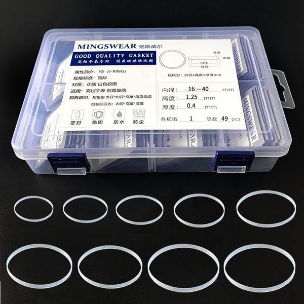 

repair tools & kits [total 49pcs] white gasket 16-40mm dia high 1.25 thick 0.4mm watch parts for front glass