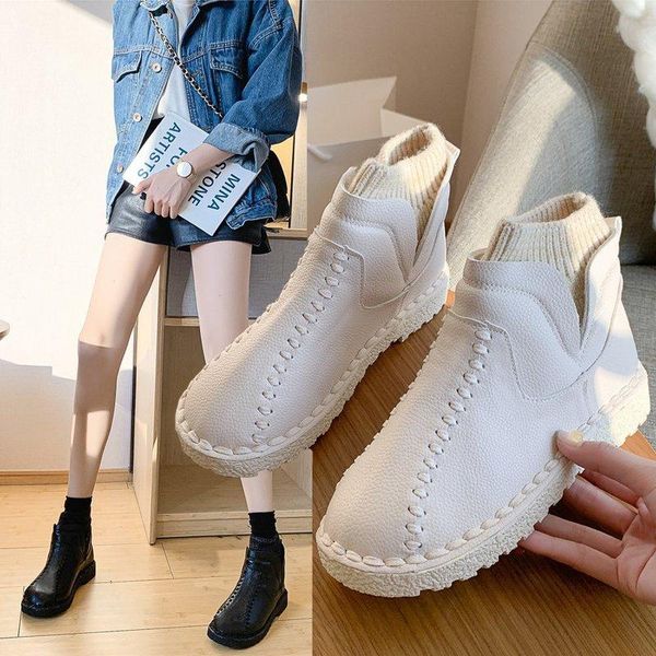 

boots knitting patchwork women's rubber flat heel ankle for women low 2cm fashion snow short boot shoes woman autumn, Black