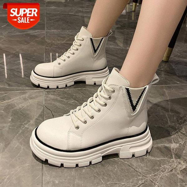

women's boots autumn and winter martin round toe lace thick bottom v-shaped women one piece #py80, Black