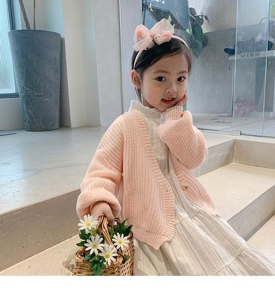 

pullover mila chou 2021 spring autumn girl's pink cardigan sweater children's temperament kids princess 2-8 year, Blue