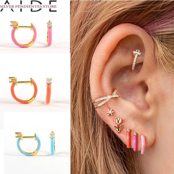 

hoop & huggie aide 9mm 925 sterling silver diamond dripping oil earrings trend women ear 2021 sliver jewelry oorbellen, Golden;silver