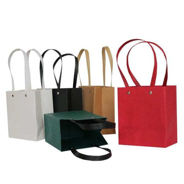 

gift wrap 10pcs/lot small blank kraft paper bag cosmetic clothing with handle custom festival fresh flowers