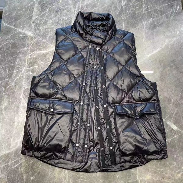 

2021 winter solid diamond lattice for women casual wear stand collar sleevels versatile white duck down vt, Black;white