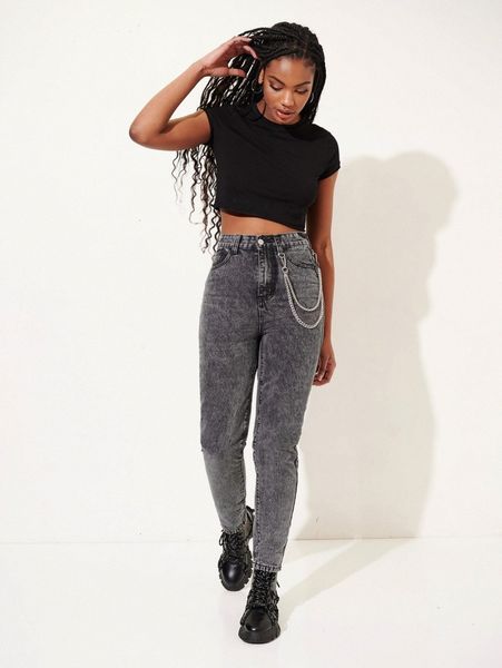 

tall high waist chain detail mom jeans g4cx#, Blue