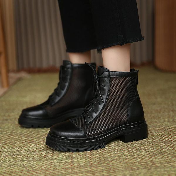 

boots leather mesh boots, shoes, women's motorcycle riding 34-41, Black