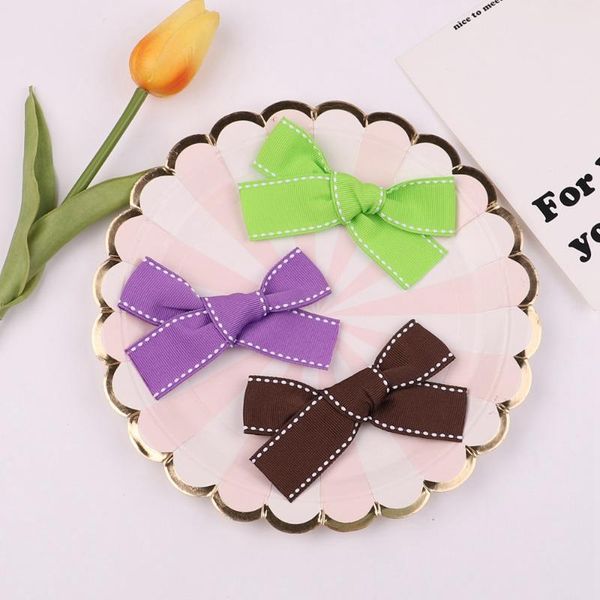 

hair accessories 2pcs/set solid color stitch ribbon bows clip for kids girls boutique handmade hairpins barrettes headwear, Slivery;white