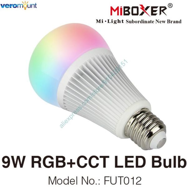 

bulbs miboxer 9w rgb+cct led bulb e27 ac100~240v smart lamp dmx512 2.4g remote /app control futd04 updated to fut012
