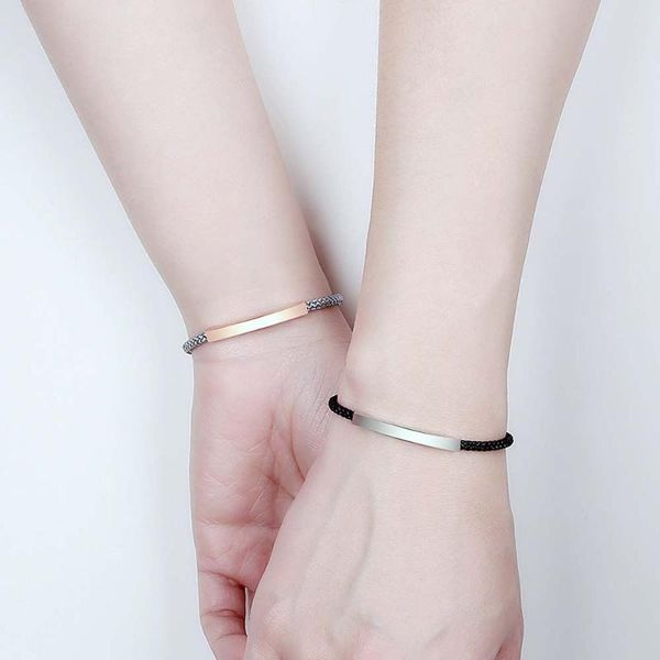 

link, chain fashion couple falling in love titanium steel bracelet personality student girlfriends stainless accessories, Black