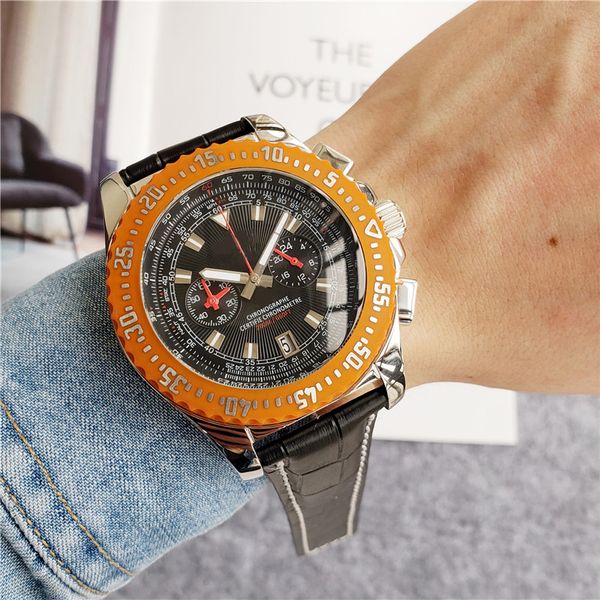 

men's watch boutique leather strap outdoor sport waterproof leisure 48 mm large dial, Slivery;brown