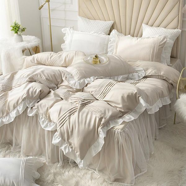 

bedding sets cotton lace princess style pure set bed skirt with pillowcases duvet cover elegant linens  king size