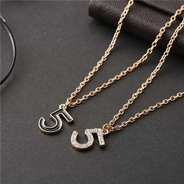 

pendant necklaces korean cute girl full pearl rhinestones number 5 necklace drop oil simple short collar lady woman, Silver
