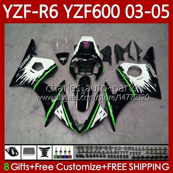 Motorradverkleidungen für Yamaha YZF-R6 YZF600 YZF R 6 600 CC grün weiß YZFR6 03 04 05 Karosserie 95No.124 YZF R6 600CC 2003 2004 2005 Verkleidung YZF-600 03–05 OEM Body Kit