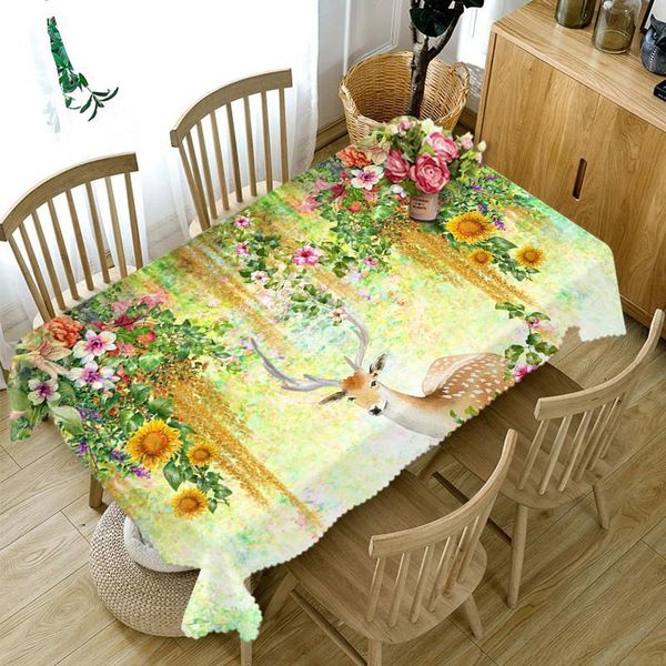 

customizable 3d tablecloth sika deer flowers pattern comfortable cloth thicken rectangular and round table for wedding
