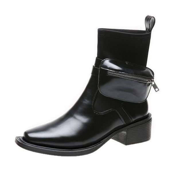 

boots women british style classic motorcycle punk bandage autumn waterproof shoes bota feminina, Black