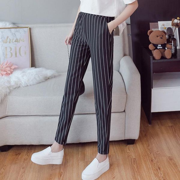 

women's pants & capris ly women spring harem striped elastic middle waist slim fit loose female trousers vk-ing, Black;white