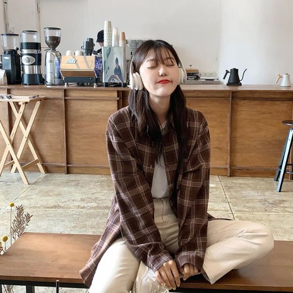 

vintage cotton plaid shirt female oversize women long sleeve girls blouse plus size autumn blouses femme blusas women's & shirts, White