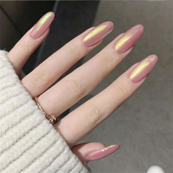 

false nails 24pcs detachable pearlescent almond ballerina manicure tool round head fake full cover nail tips press on, Red;gold