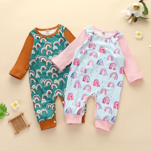 

jumpsuits 2021 spring and autumn baby jumpsuit born boy clothes female printed rainbow cotton overalls, Blue