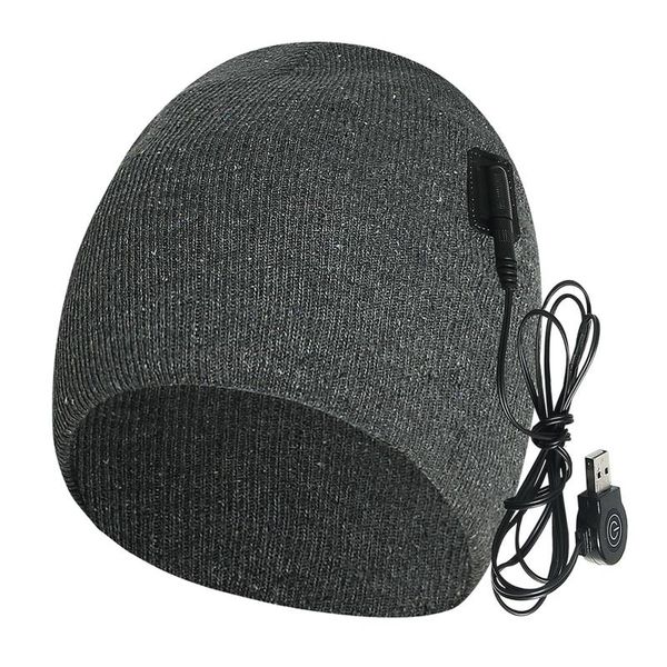 

winter outdoor knitted warm hat usb chargings sports ski cap anti electric heating heated beanie autumn cycling caps & masks, Black