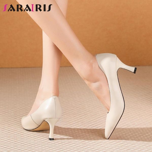 

dress shoes sarairis brand classic female genuine leather shallow slip on pointed toe high heel pumps spring women woman, Black