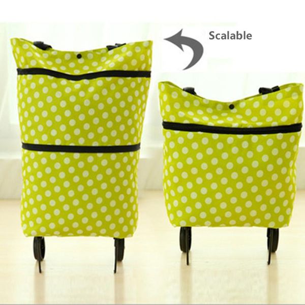 

storage bags folding shopping bag, solid color/ printed pattern portable trolley bag with collapsible wheels, green/ orange 2021 fashion