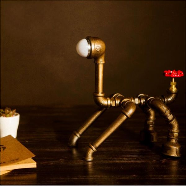 

furniture accessories retro metal desk lamp light novely dog style antique iron industrial water pipe tube led